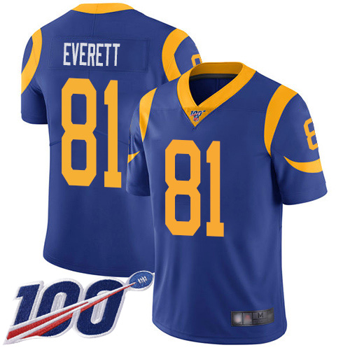 Los Angeles Rams Limited Royal Blue Men Gerald Everett Alternate Jersey NFL Football #81 100th Season Vapor Untouchable